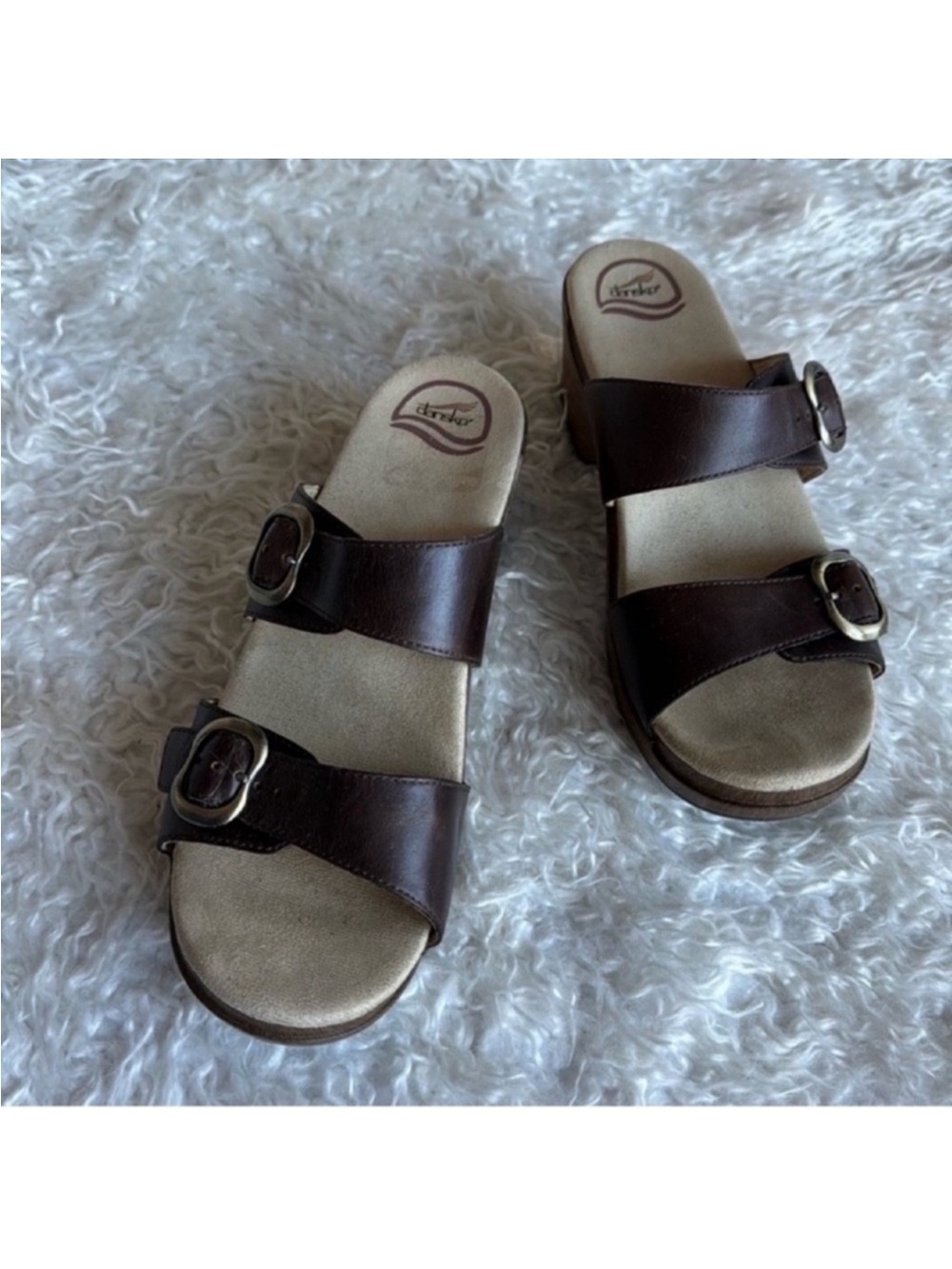Dansko Leather Sophie Heeled Sandals/Slides Sz 10.5-11 EU 41 Brown Beige